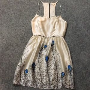 NWOT Matty M Cream w/ Peacock Feather Size S Dress